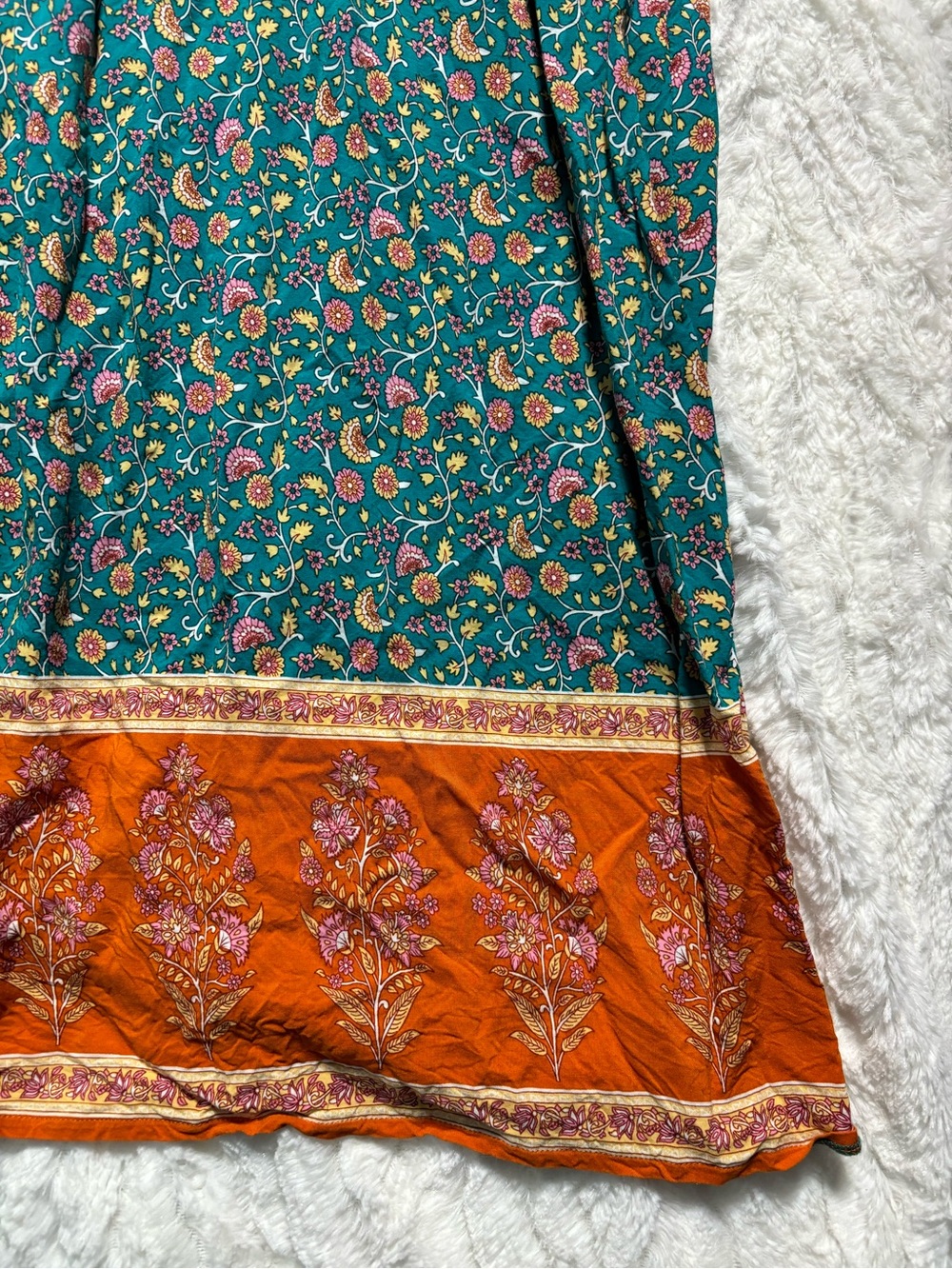 Natural Life Floral Maxi Dress Size Large Teal/Orange Hippie Groovy with Pockets - Picture 5 of 14